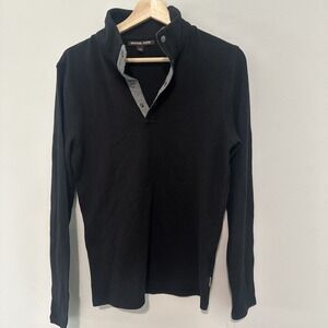 Michael Kors Shirt Mens Black Gray 1/4 Snap Collar Henley Cotton Stretch Small